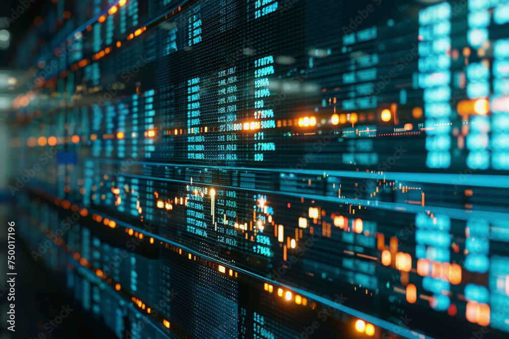 The financial stock market graph on a digital screen cinematographic shot close-up. AI Generated