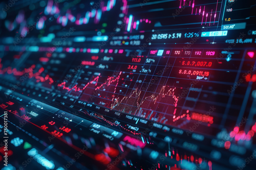 The financial stock market graph on a digital screen cinematographic shot close-up. AI Generated
