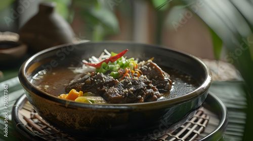 Traditional asian beef stew in a clay pot