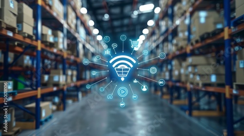 iot and industrial automation in the warehouse Distribution center and communication network concept.