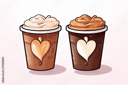 Watercolor coffee cup sticker clipart illustration Set