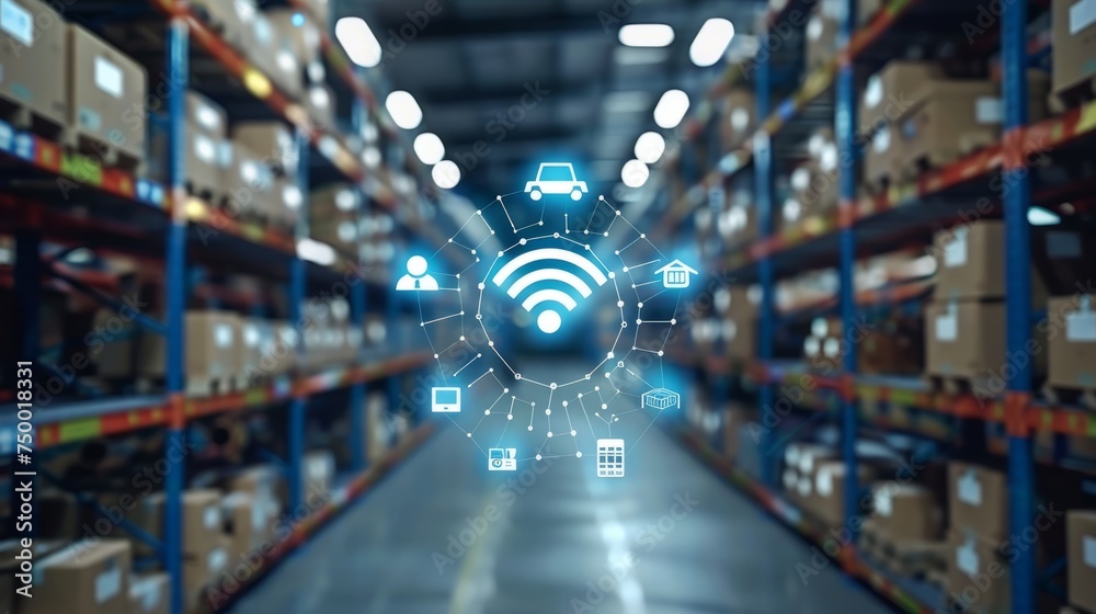 iot and industrial automation in the warehouse,Distribution center and communication network concept. iot and industrial automation in the warehouse,Distribution center and communication network concept.