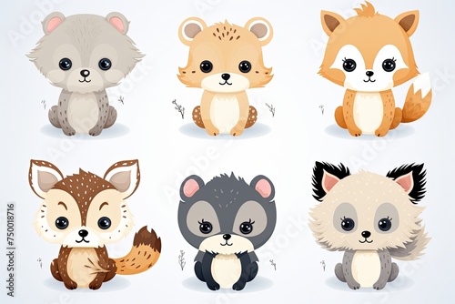 Printable cute cat pets animal doodle sticker clipart cartoon Illustration set