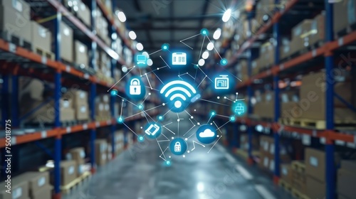 iot and industrial automation in the warehouse,Distribution center and communication network concept.