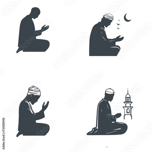 A Set of Conceptual Ink Drawing Illustrations of the pious man engrossed in prayer
