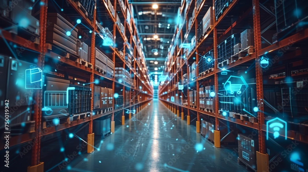 iot and industrial automation in the warehouse,Distribution center and communication network concept.
