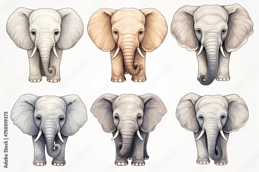Watercolor elephant animal sticker clipart cartoon Illustration set on white background