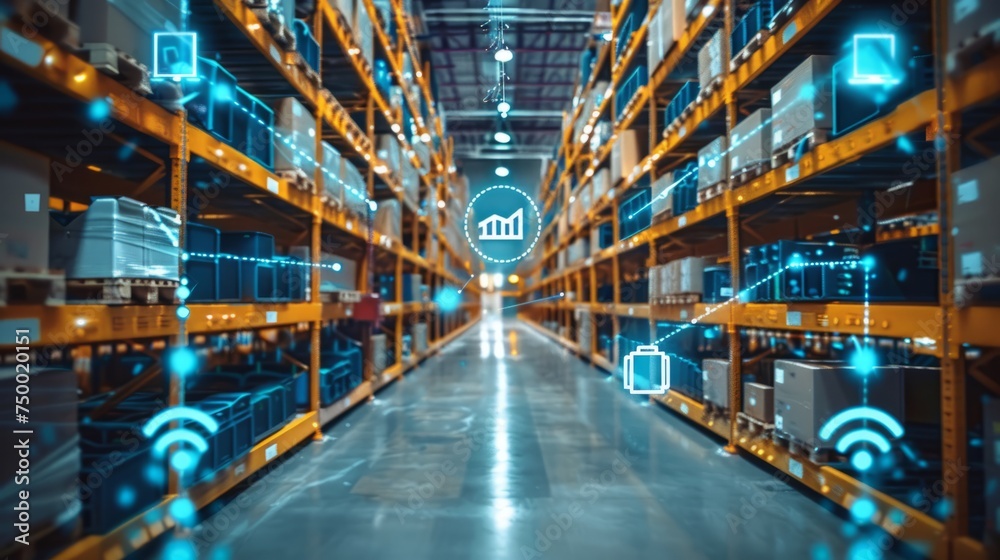 iot and industrial automation in the warehouse,Distribution center and communication network concept. iot and industrial automation in the warehouse,Distribution center and communication network concept.