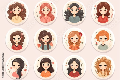 Printable cute womens day with flowers sticker clipart Illustration set on white background