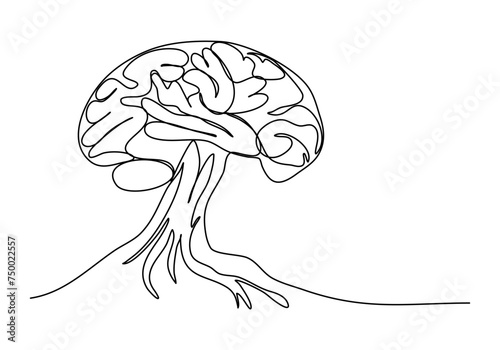 Brain one line drawing vector illustration.