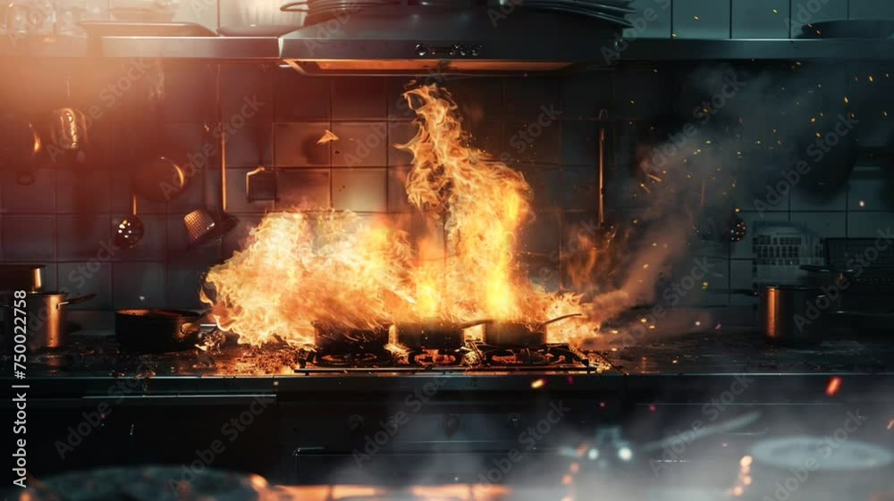 Kitchen burn out by accident animation video looping motion Kitchen burn out by accident animation video looping motion