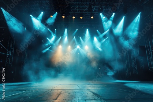 Stage illuminated with light pojectors and filled with scenic smoke © netrun78