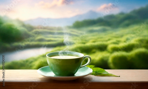 cup of tea on a tea plantation. Selective focus.