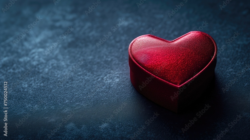 Elegant red heart-shaped box on a dark textured background, symbol of love Elegant red heart-shaped box on a dark textured background, symbol of love