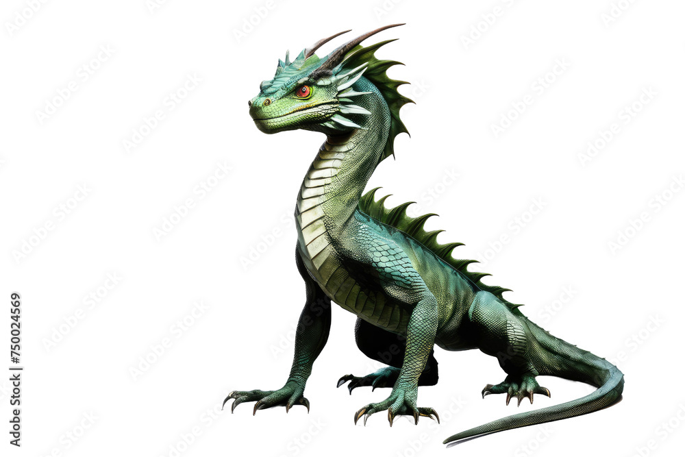 a high quality stock photograph of a single basilisk fantasy character full body isolated on a white background - obrazy, fototapety, plakaty 