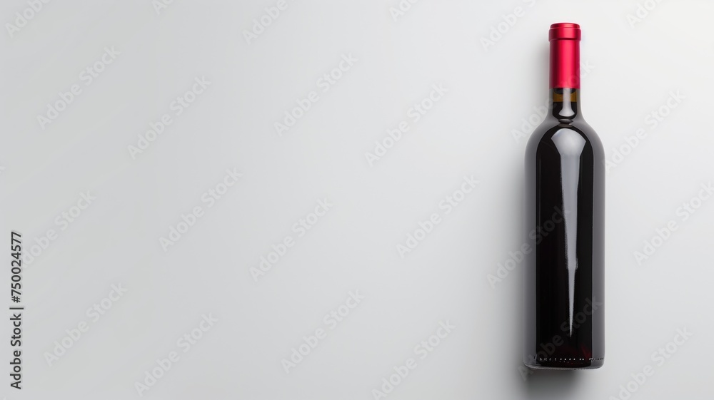 Elegant red wine bottle with a red seal on a minimalist white background Elegant red wine bottle with a red seal on a minimalist white background