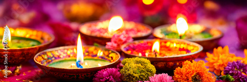 burning candles for Diwali. Selective focus.