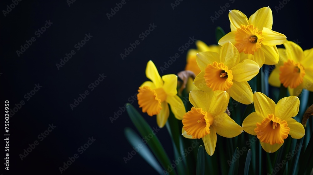 Bright yellow daffodils on a dark background, a sign of spring's arrival