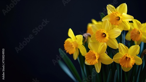 Bright yellow daffodils on a dark background  a sign of spring s arrival