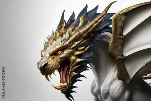a high quality stock photograph of a single chimera fantasy character isolated on a white background