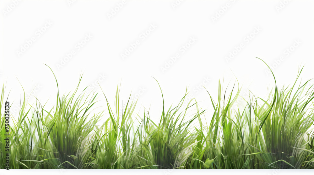Long green grass and reeds isolated on white background - obrazy, fototapety, plakaty 