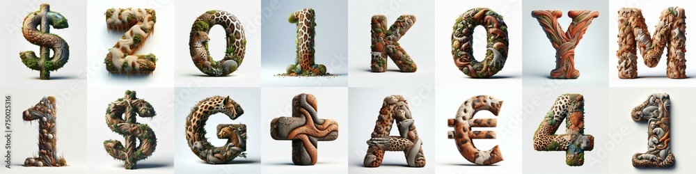 Fototapeta premium Animal lettering 3D. AI generated illustration