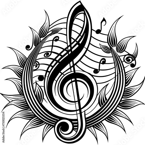 black and white ornament Music, sheet music