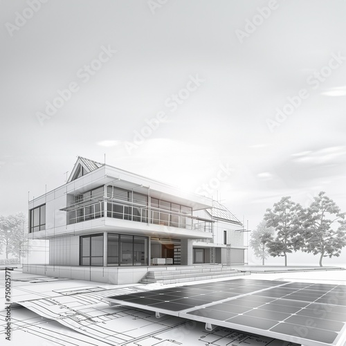 an architectural drawing of solar panel installation plans grayscale