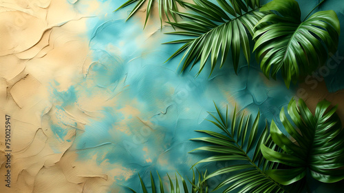 Green tropical leaves on an abstract background.