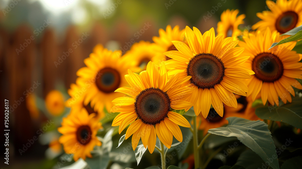 Yellow sunflowers in the garden with bokeh background Yellow sunflowers in the garden with bokeh background