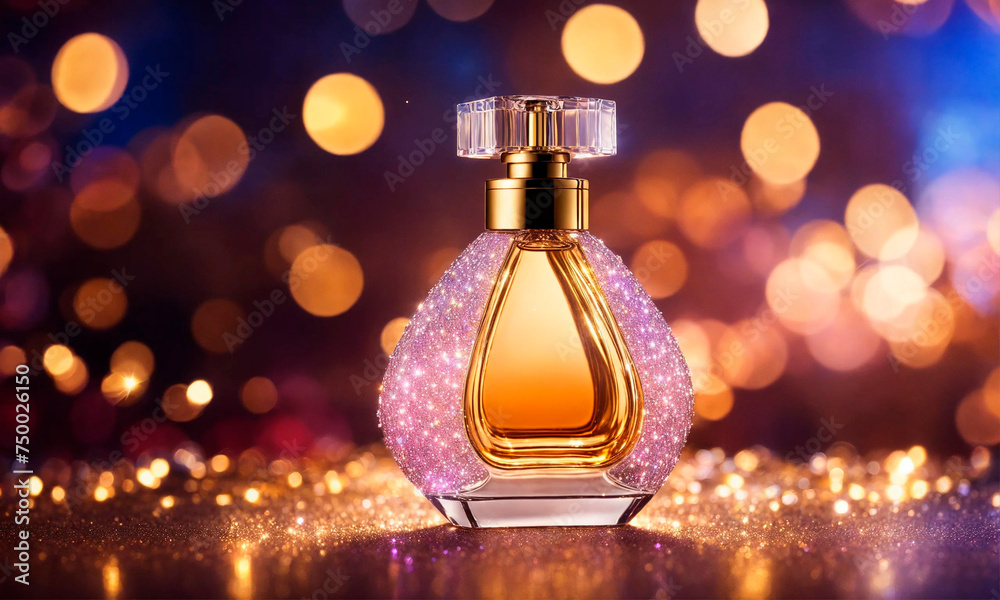 bottle of perfume on a shiny background. Selective focus. bottle of perfume on a shiny background. Selective focus.