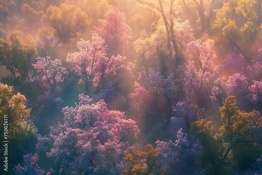 Spring Sunrise in Bluebell Woodland Forest Canopys Spring Sunrise in Bluebell Woodland Forest Canopys