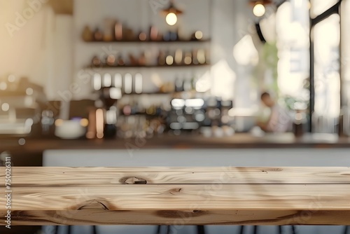Wooden Bar Table and 3D Coffee Machine in Modern Cafe