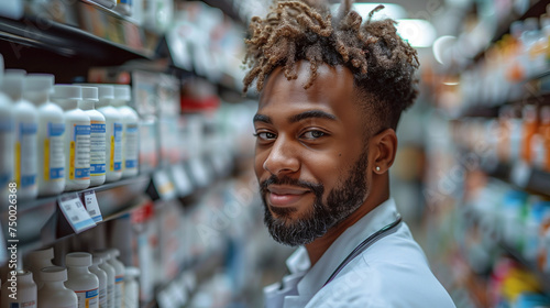 Smiling Young Black Pharmacist or Pharmacy Tech Working and Counting in the Pharmacy: Diversity and Inclusion in Healthcare