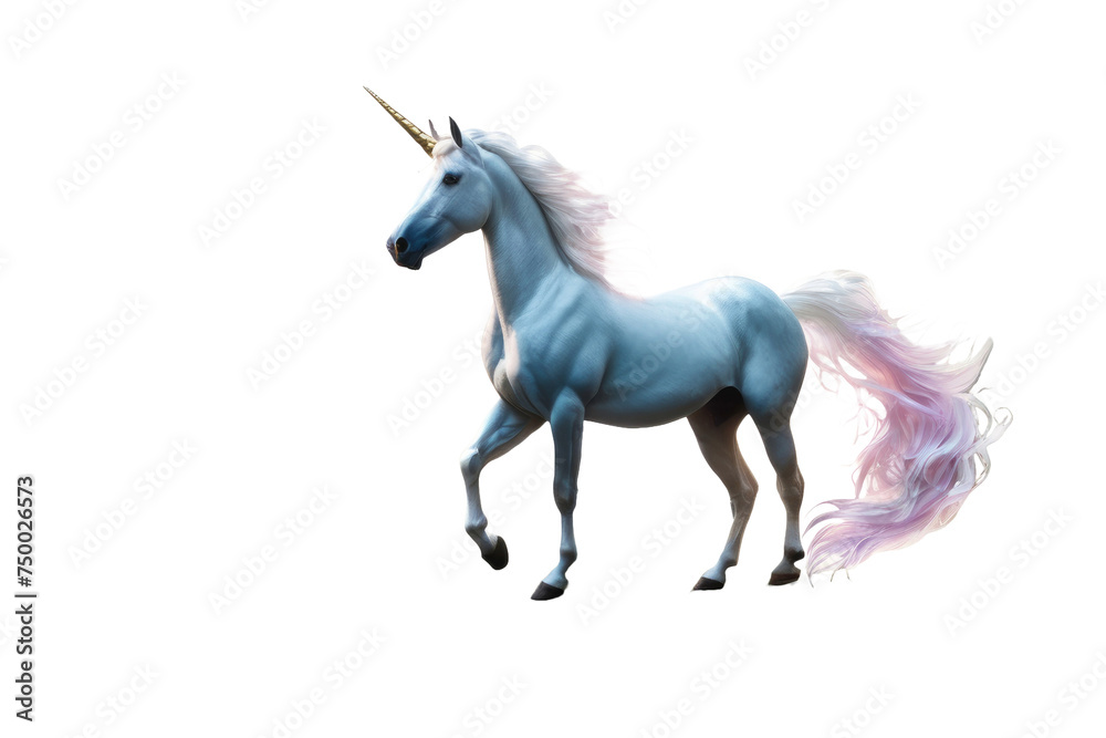 a high quality stock photograph of a single unicorn fantasy character isolated on a white background a high quality stock photograph of a single unicorn fantasy character isolated on a white background