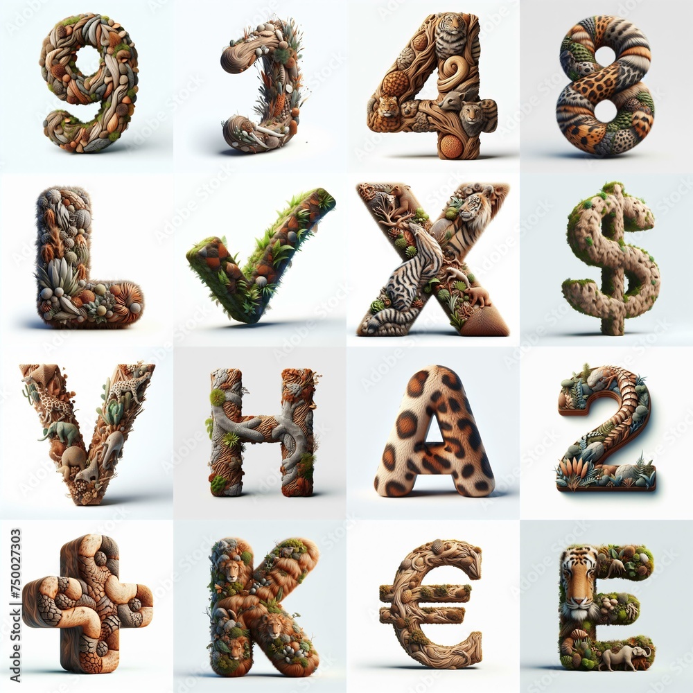 Naklejka premium Animal lettering 3D. AI generated illustration