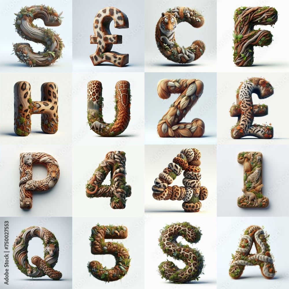 Naklejka premium Animal lettering 3D. AI generated illustration