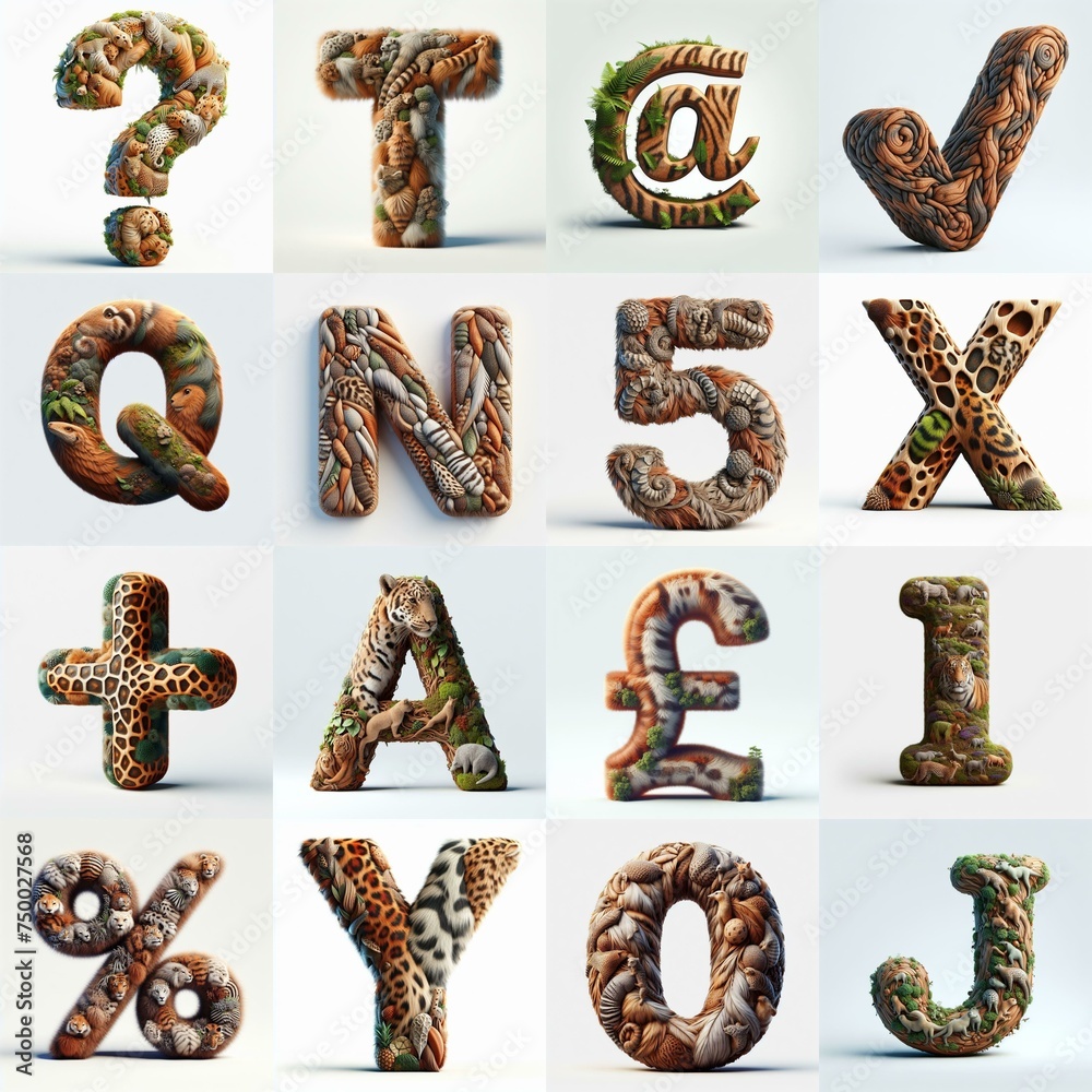 Naklejka premium Animal lettering 3D. AI generated illustration
