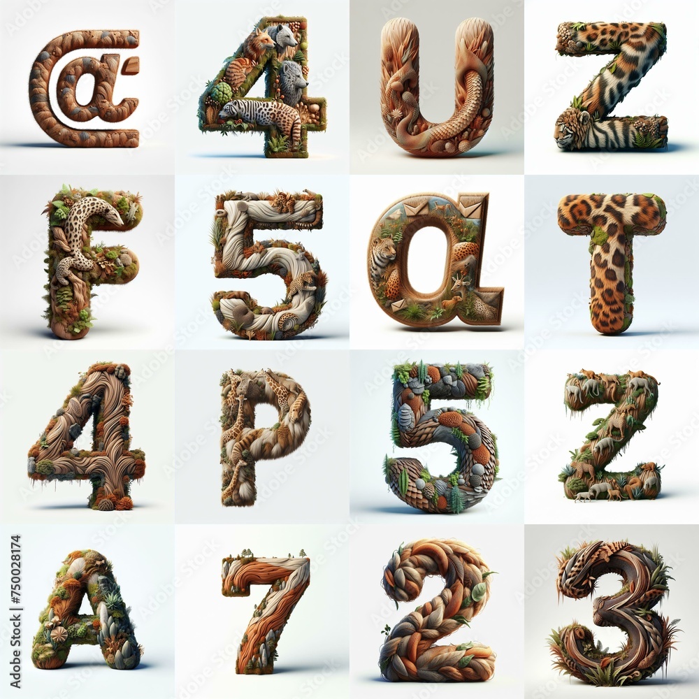 Fototapeta premium Animal lettering 3D. AI generated illustration