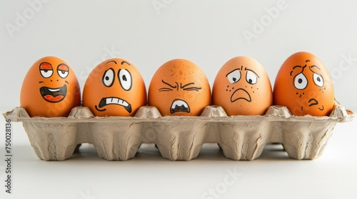 Emotions faces eggs isolated on white.