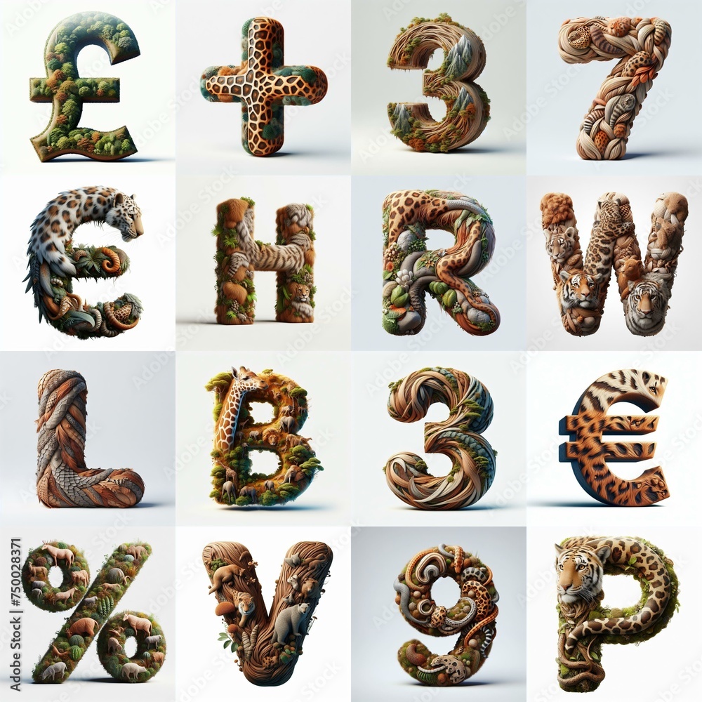 Naklejka premium Animal lettering 3D. AI generated illustration