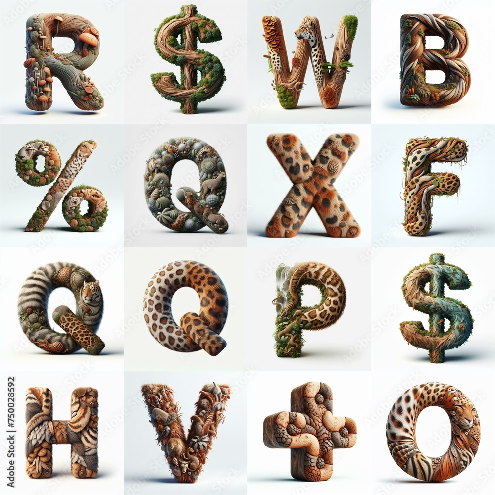 Naklejka premium Animal lettering 3D. AI generated illustration
