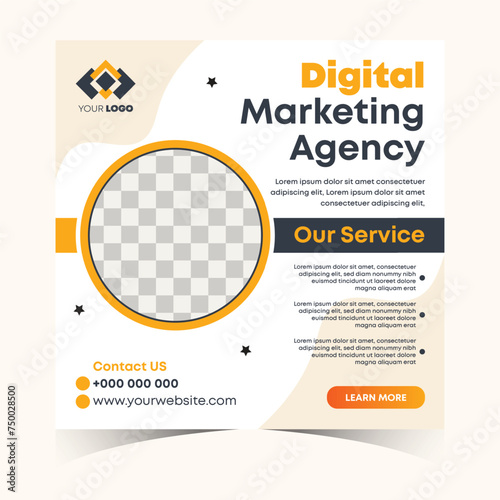 Creative digital marketing social media post and web banner design for corporate business agency.
Modern marketing banner template with a place for the photo. Usable for social media, and website (ID: 750028500)