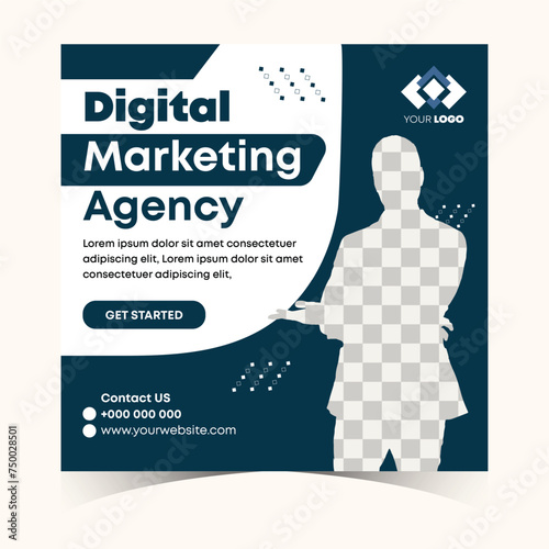 Creative digital marketing social media post and web banner design for corporate business agency.
Modern marketing banner template with a place for the photo. Usable for social media, and website (ID: 750028501)