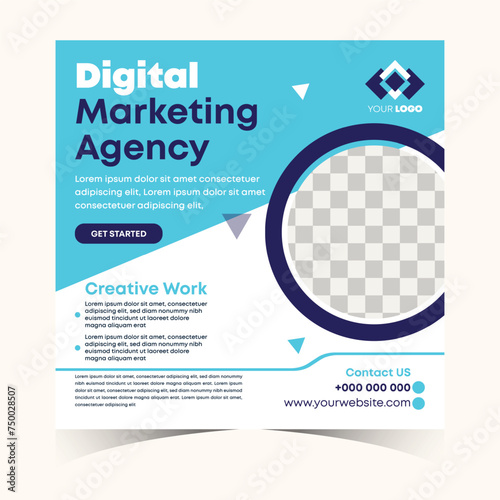 Creative digital marketing social media post and web banner design for corporate business agency.
Modern marketing banner template with a place for the photo. Usable for social media, and website (ID: 750028507)