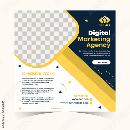 Creative digital marketing social media post and web banner design for corporate business agency.
Modern marketing banner template with a place for the photo. Usable for social media, and website (ID: 750028516)