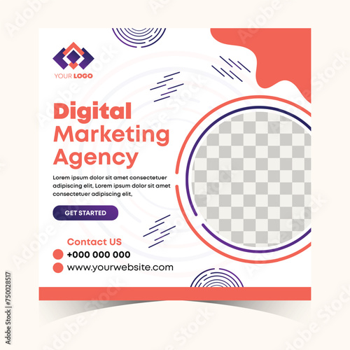 Creative digital marketing social media post and web banner design for corporate business agency.
Modern marketing banner template with a place for the photo. Usable for social media, and website (ID: 750028517)