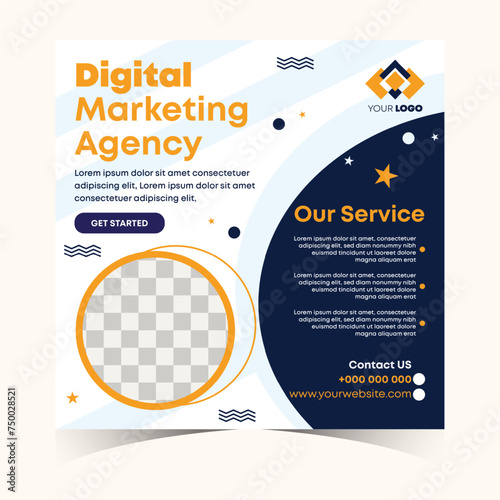 Creative digital marketing social media post and web banner design for corporate business agency.
Modern marketing banner template with a place for the photo. Usable for social media, and website (ID: 750028521)