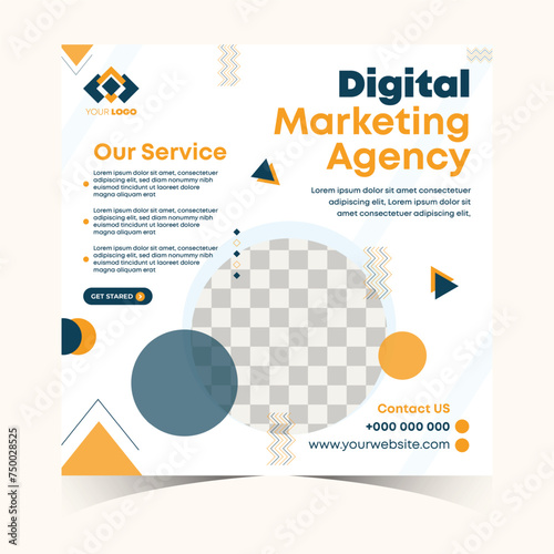 Creative digital marketing social media post and web banner design for corporate business agency.
Modern marketing banner template with a place for the photo. Usable for social media, and website (ID: 750028525)