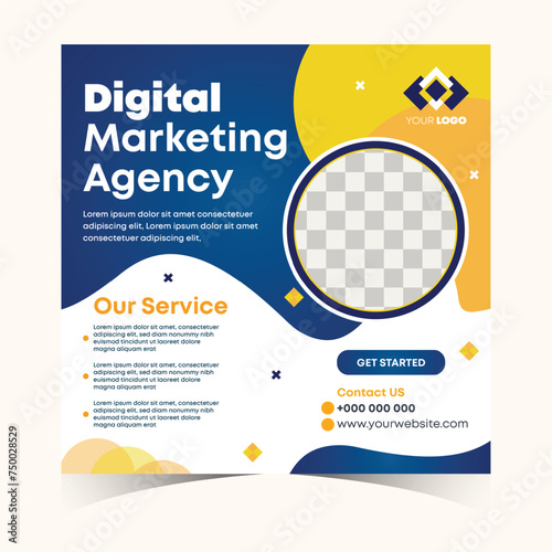 Creative digital marketing social media post and web banner design for corporate business agency.
Modern marketing banner template with a place for the photo. Usable for social media, and website (ID: 750028529)